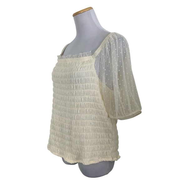 Torrid Mesh Swiss Dot Smocked Top Women’s 3X Sheer Puff Sleeves Coquette Cottage - Picture 3 of 17